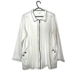 Neon Buddha White Waffle Knit Full Zip Jacket With Button Details Size XL